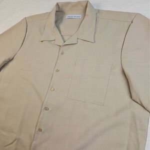 Vintage Irvine Park Men 2XL Button Tan Embroidered Trim Short Sleeve Travel